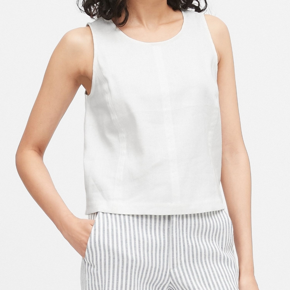 Banana Republic White Sleeveless Linen-Blend Tank